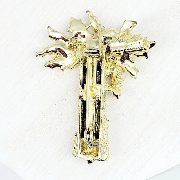 Palm Tree Brooch Gold Tone 1 3/4" Textured Costume Fashion Jewelry Everyday EUC - Picture 3 of 5